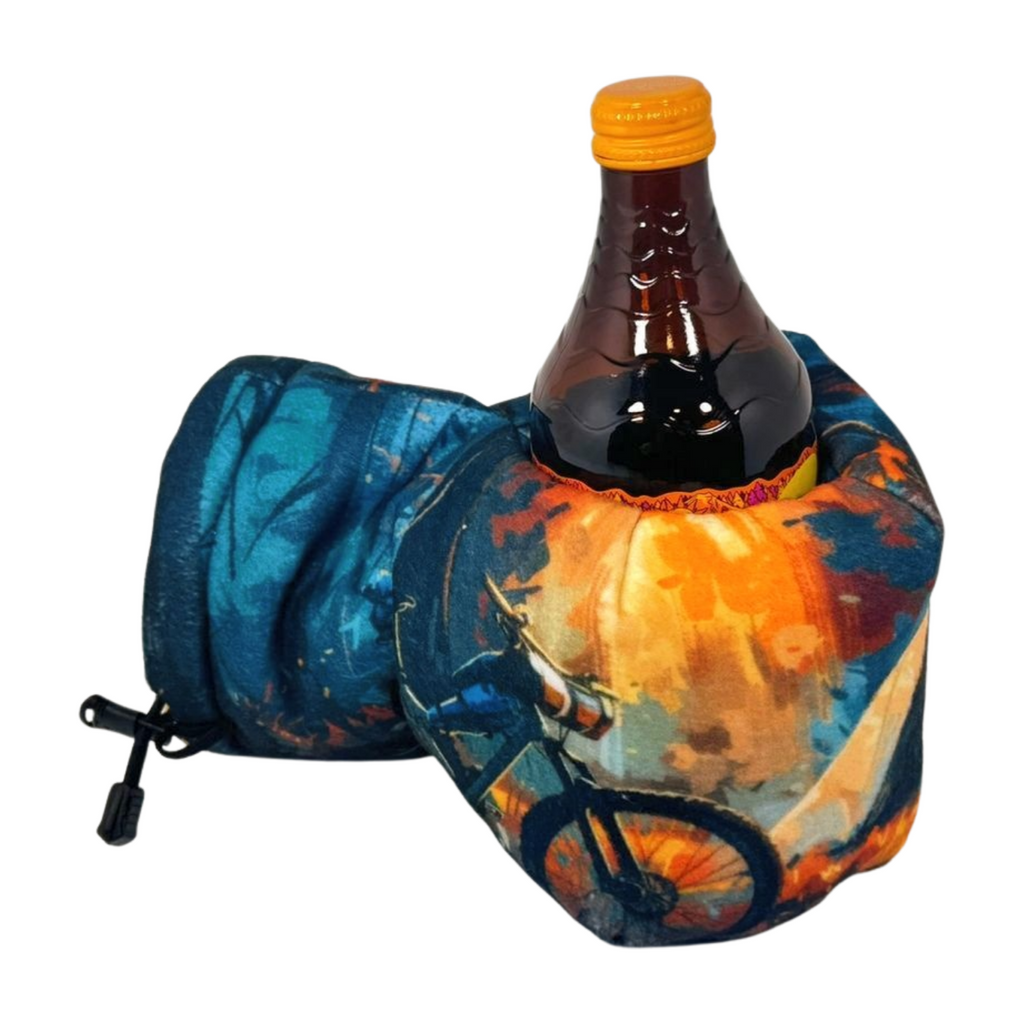 Adventure Camp Giddyup Glove™ holding a bottle, versatile insulated glove for camping, hiking, and tailgating.