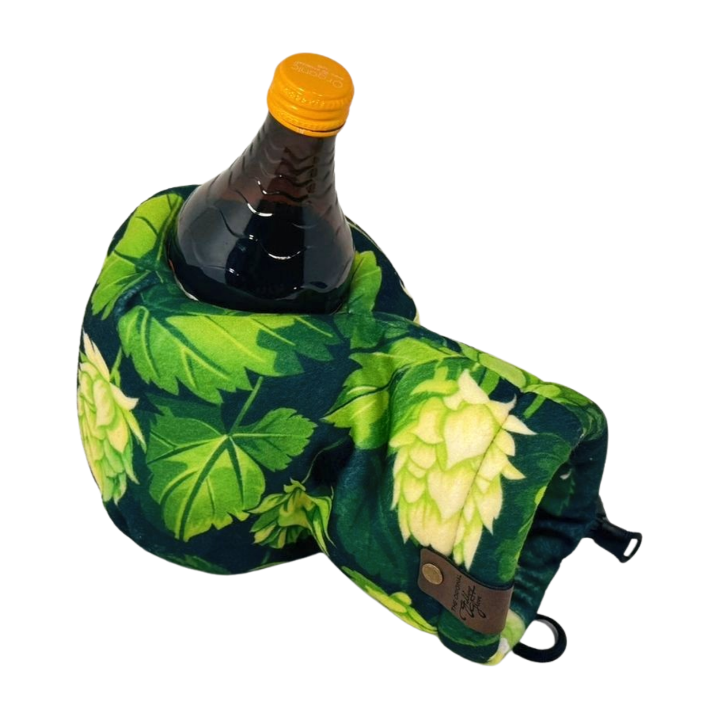 Top view of Bend Hoptimist Giddyup Glove™ holding a bottle, a beer Kozy alternative for cold weather