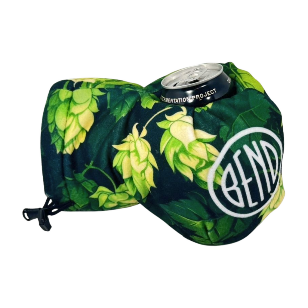 Top view of Bend Hoptimist Giddyup Glove™ holding a can, practical for tailgating or camping