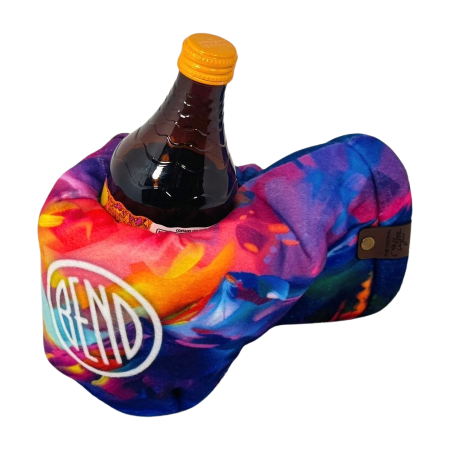 Bend Neon Range Giddyup Glove™ holding a bottle securely with cozy hand insulation.