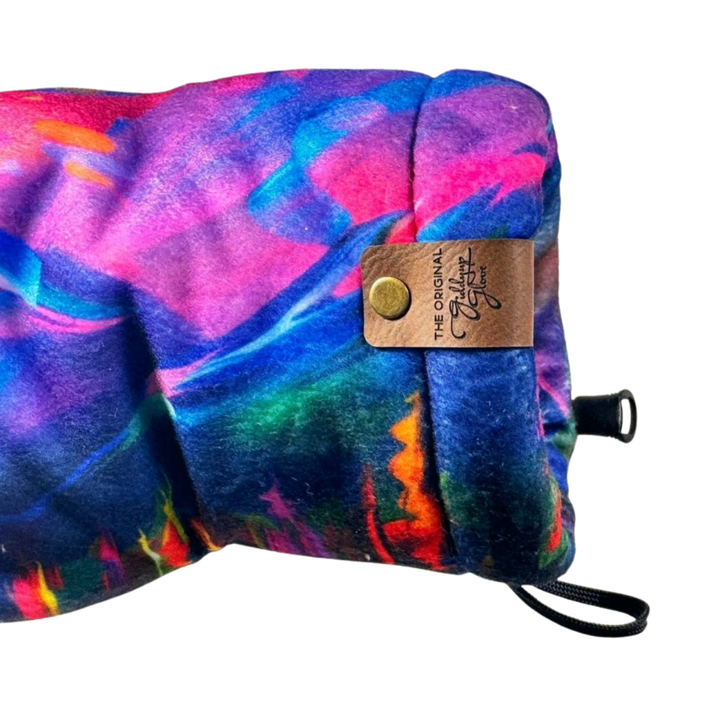 Back of wrist on Bend Neon Range Giddyup Glove™ highlighting neon stitching and snug fit.