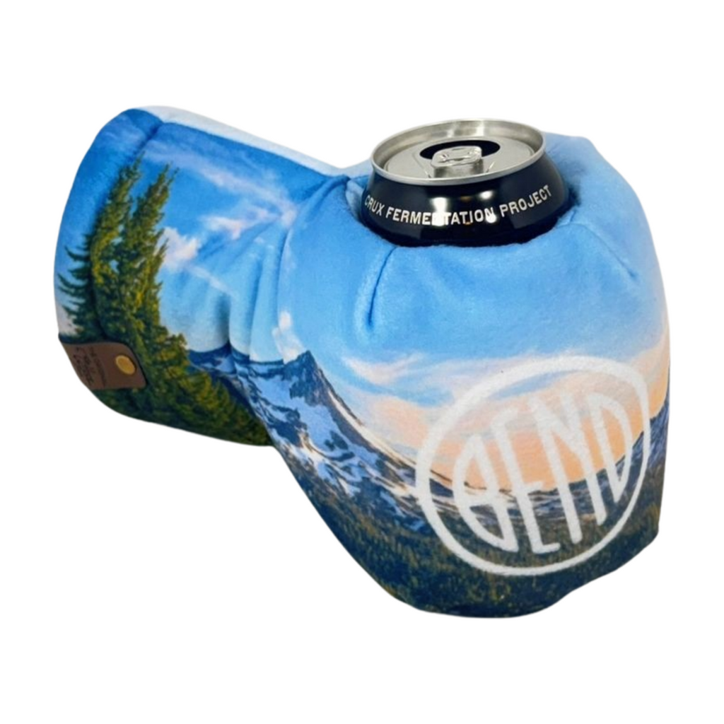 Bend Sunrise Summit Giddyup Glove™ holding a can, demonstrating built-in drink holder and hands-free comfort.