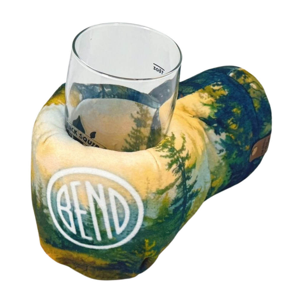 Bend Walk Your Own Way Giddyup Glove™ holding a glass, demonstrating built-in drink holder and ergonomic comfort