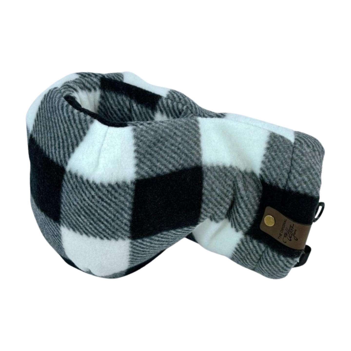 Back view of Black and White Buffalo Plaid Giddyup Glove™, cozy insulated hand and drink holder for winter outdoor activities.