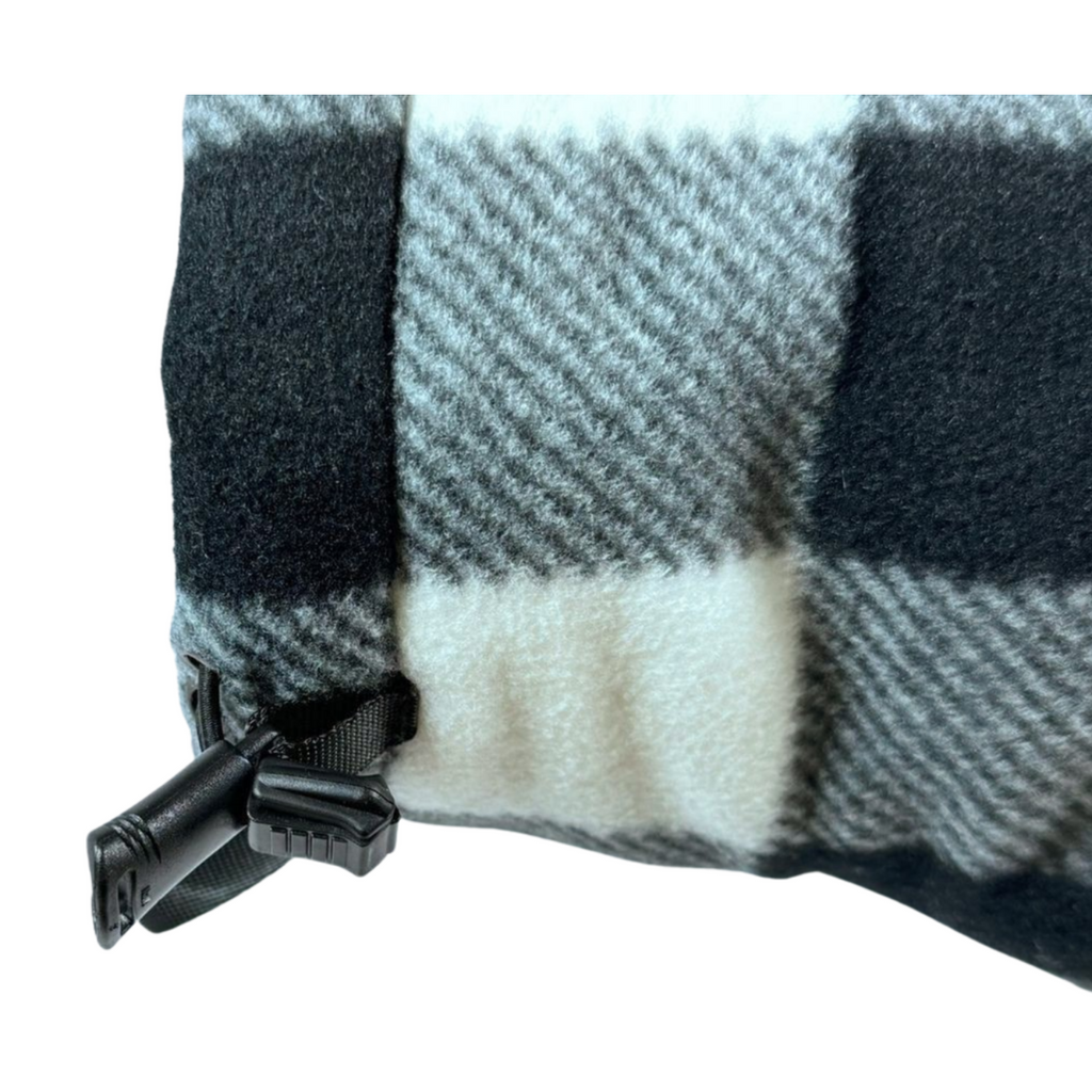 Right side wrist view of Black and White Buffalo Plaid Giddyup Glove™, cozy and functional mitten for winter drinks.