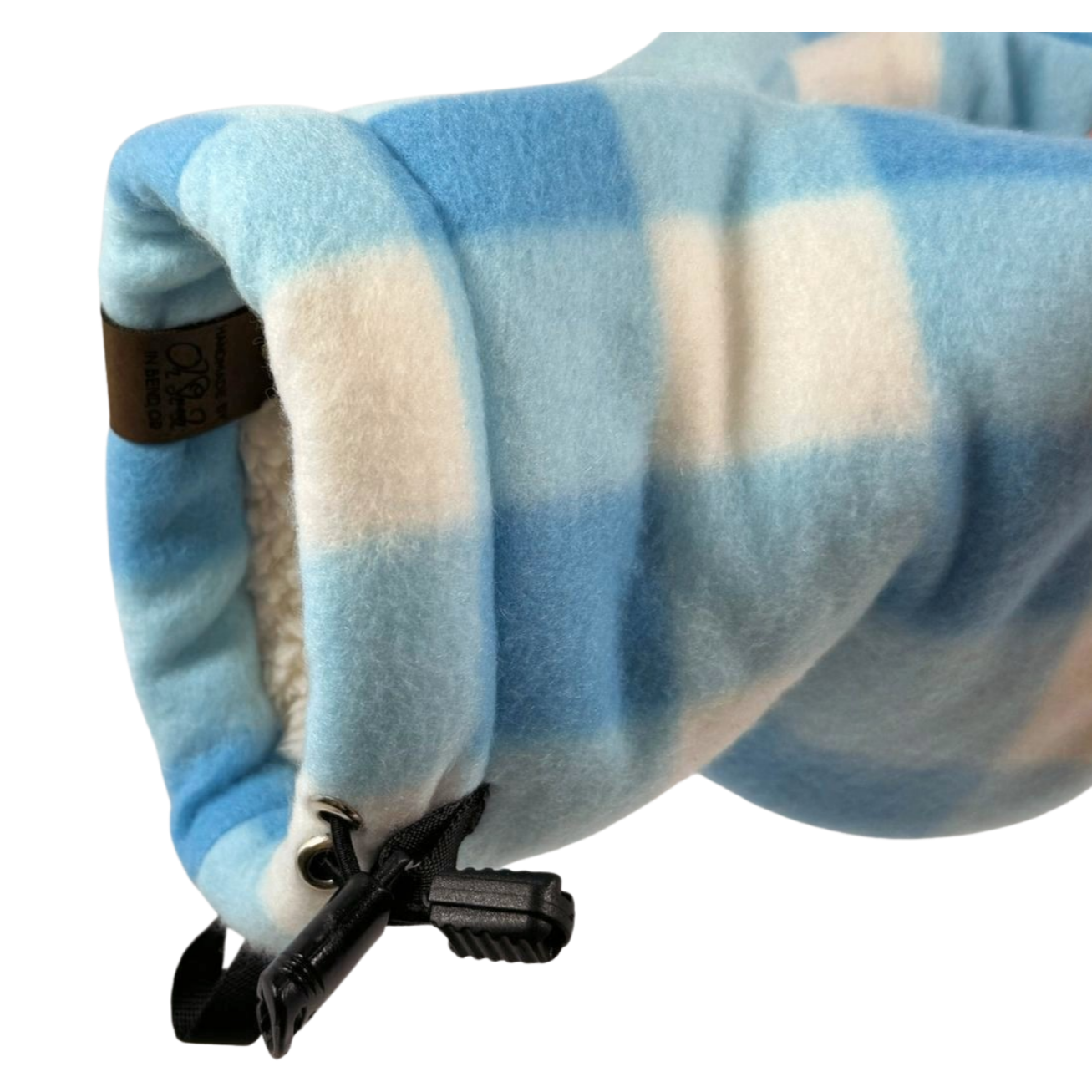 Blue White Checkers Giddyup Glove™ back of wrist showing extended cuff and secure closure.