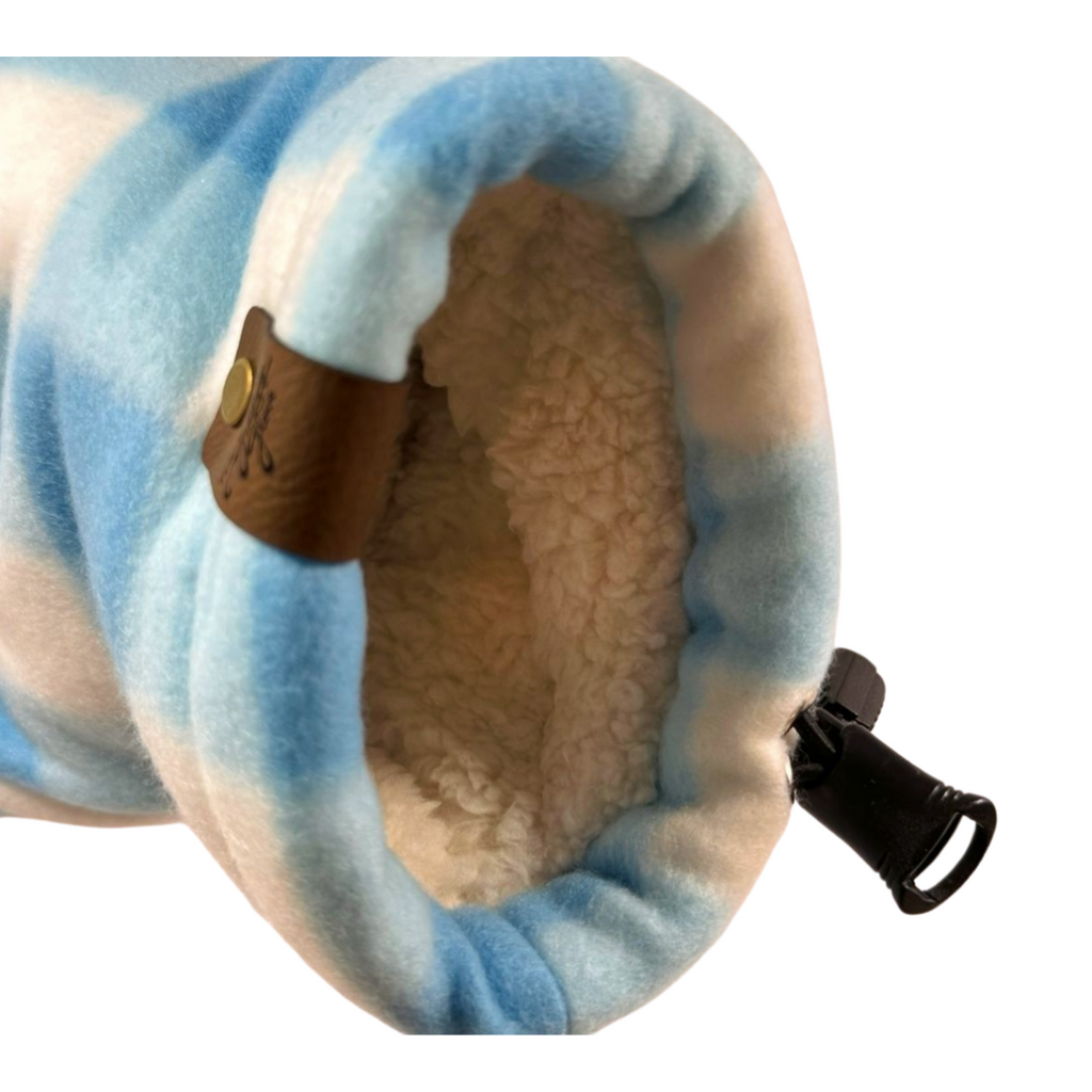 Blue White Checkers Giddyup Glove™ open wrist view displaying easy slip-on access and cozy interior.