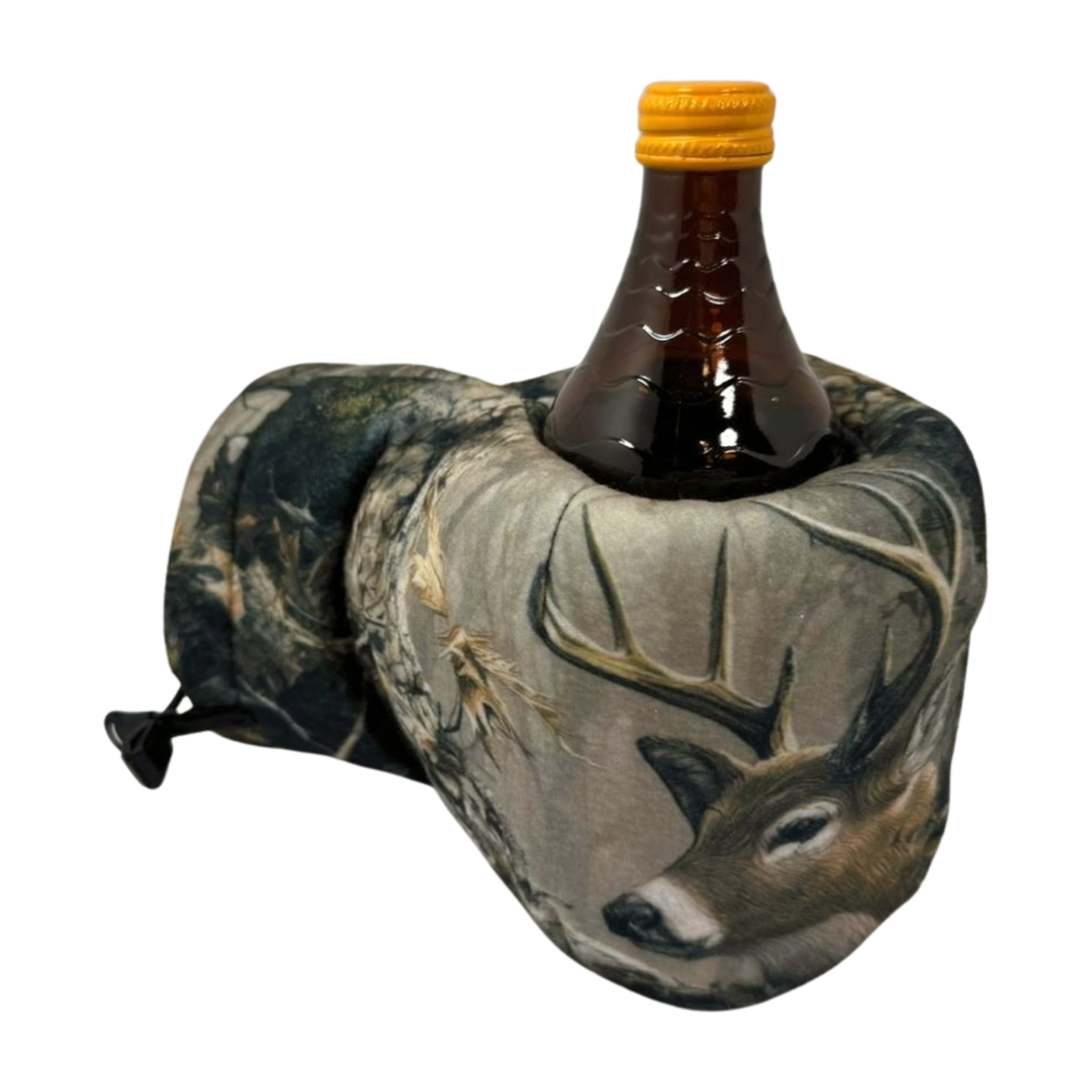 Buckskin Giddyup Glove™ holding a bottle, showcasing secure grip-free design for cold weather drinks