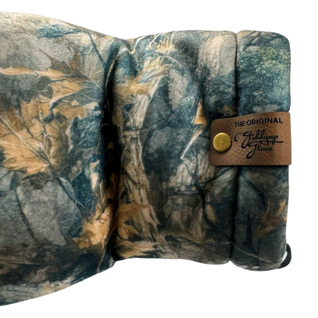 Buckskin Giddyup Glove™ left wrist detail showing adjustable strap and insulated fleece material