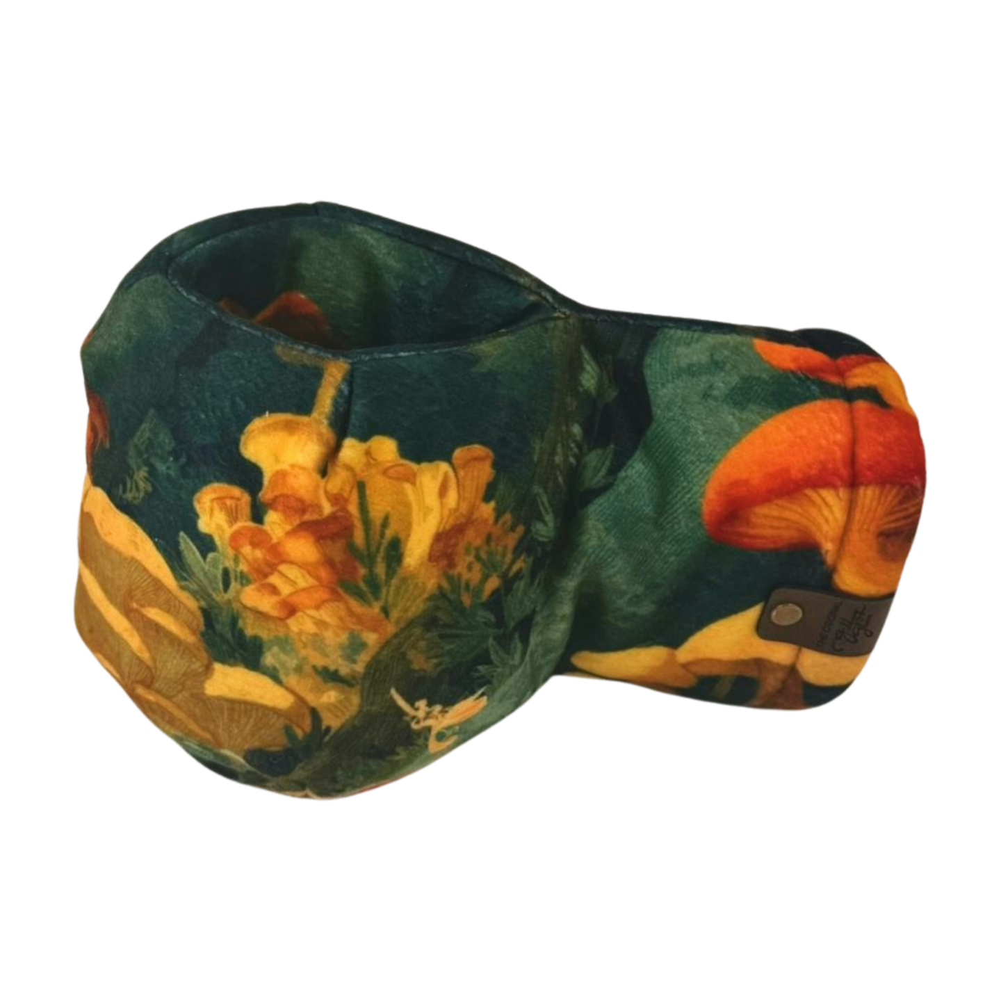 Front view of the Chanterelle Chorus Giddyup Glove™ featuring a warm, nature-inspired print with built-in insulated drink holder.