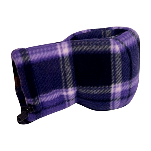 Back view of Deep Purple Plaid Giddyup Glove™, cozy insulated mitten for hot or cold drinks.