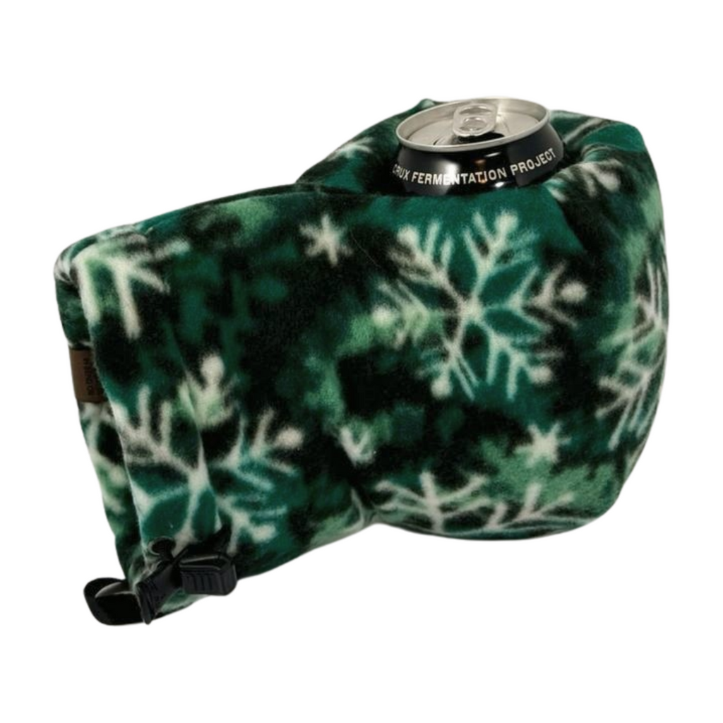 Top view of Forest Flake Giddyup Glove™ holding a can, practical for tailgating or camping