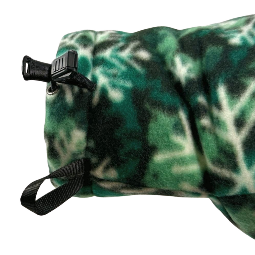 Close-up of Forest Flake Giddyup Glove™ wrist strap and insulated cuff for sidelines or winter adventures