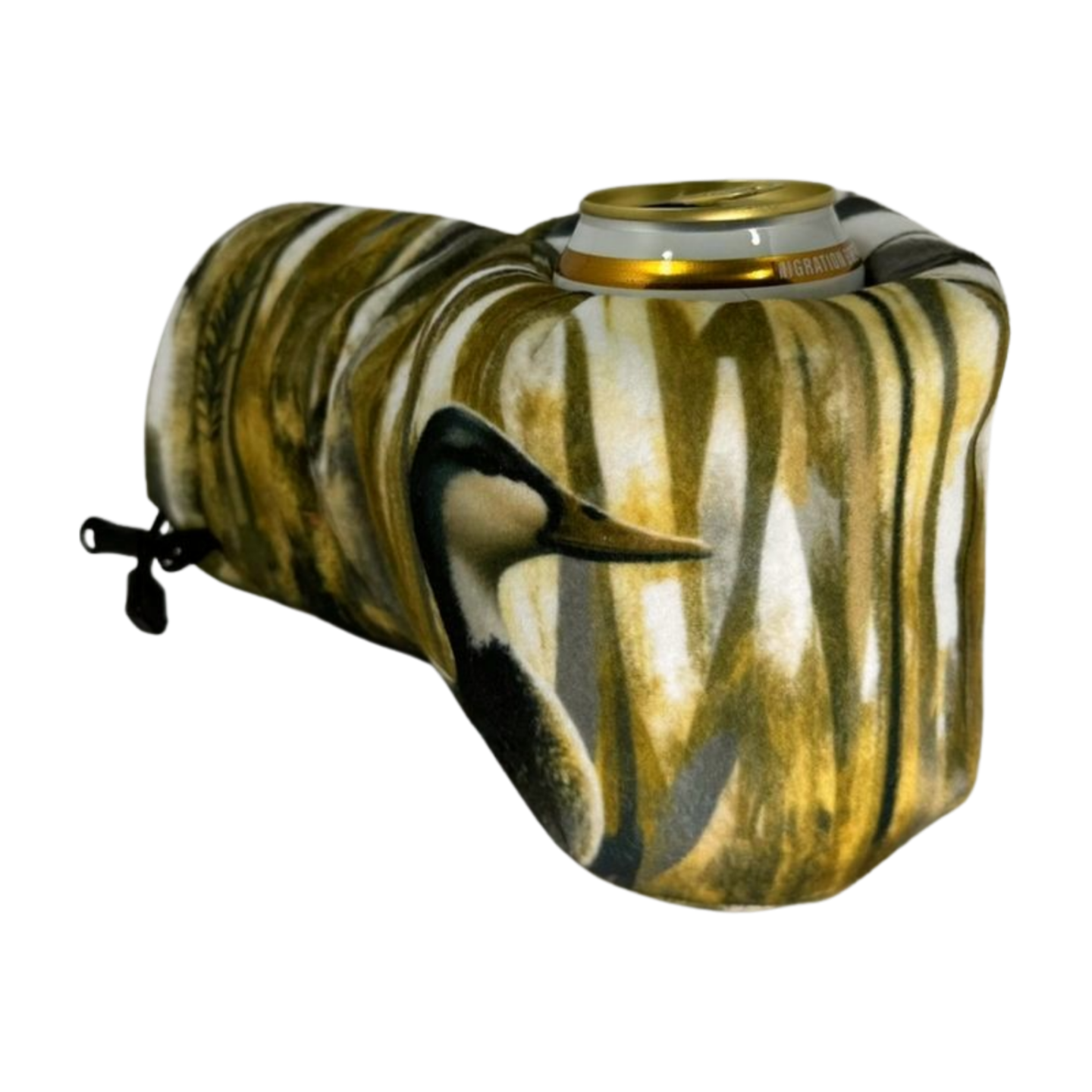 Fowlplay Giddyup Glove™ holding a can, ambidextrous insulated glove for outdoor adventures.