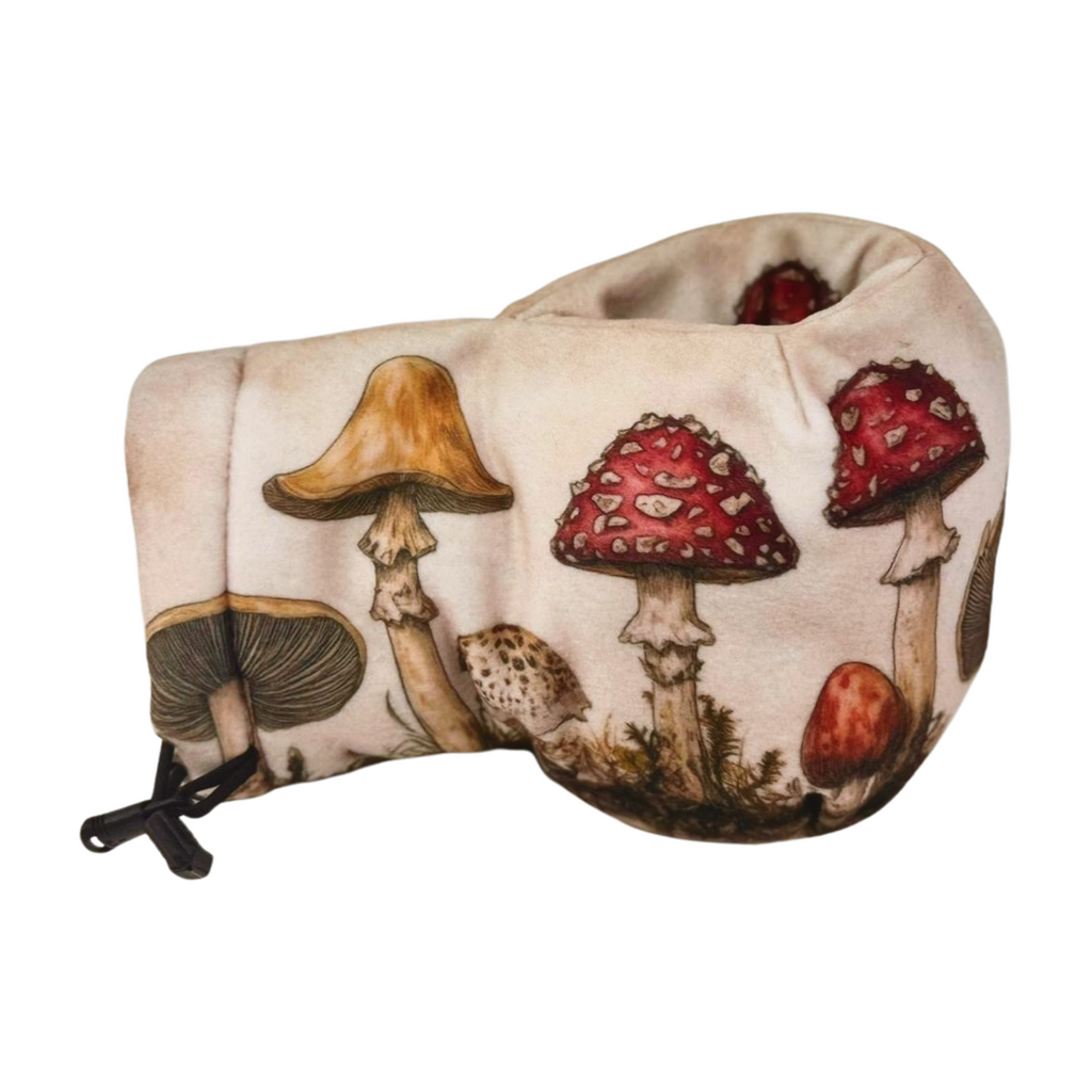 Side view of Fungipedia Giddyup Glove™ highlighting insulated drink-holding mitten and mushroom-patterned print
