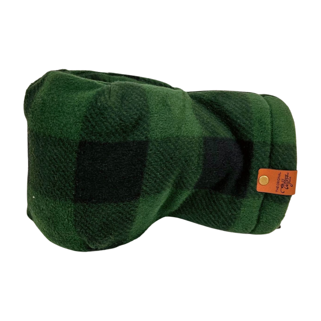 Green and black buffalo plaid Giddyup Glove™ in light fleece, left-hand view, cozy insulated winter mitten.