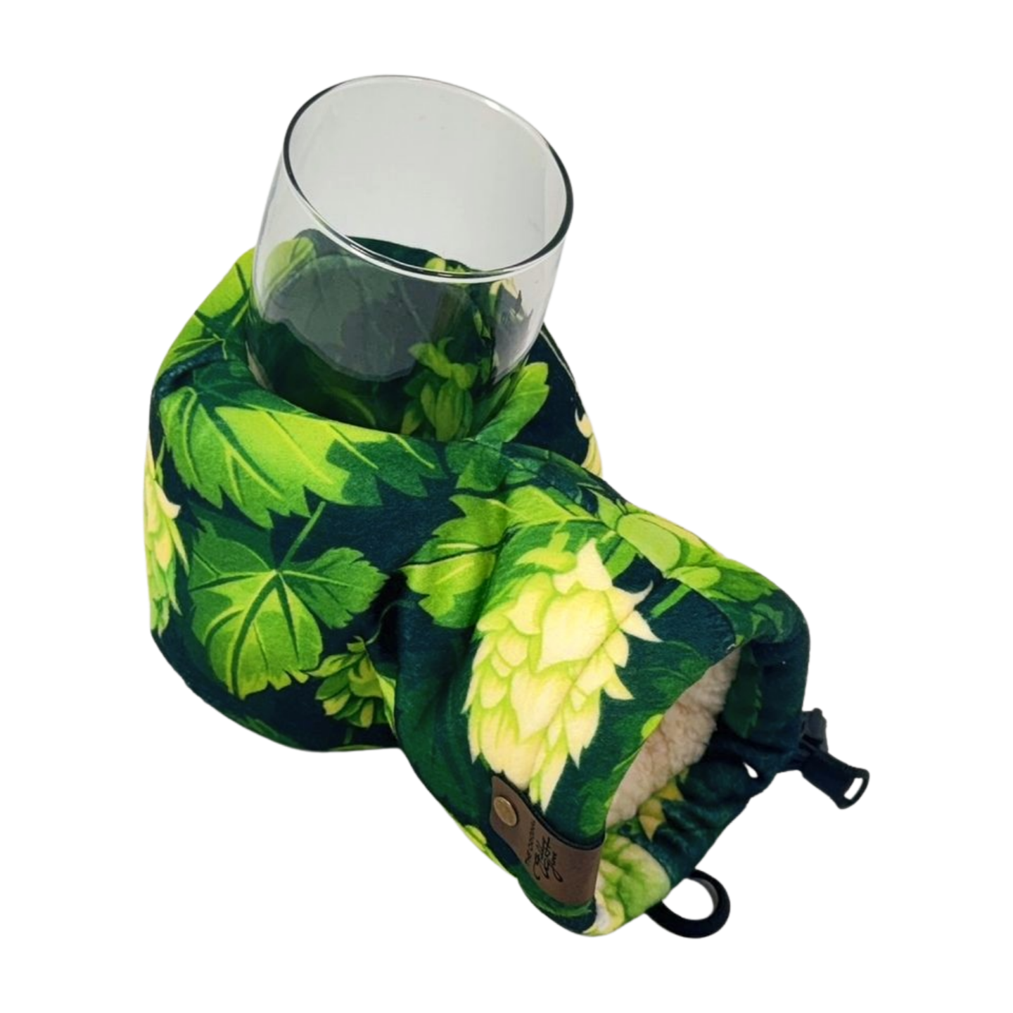 Top view of Hoptimist Giddyup Glove™ holding a glass, suitable for après-ski or sidelines