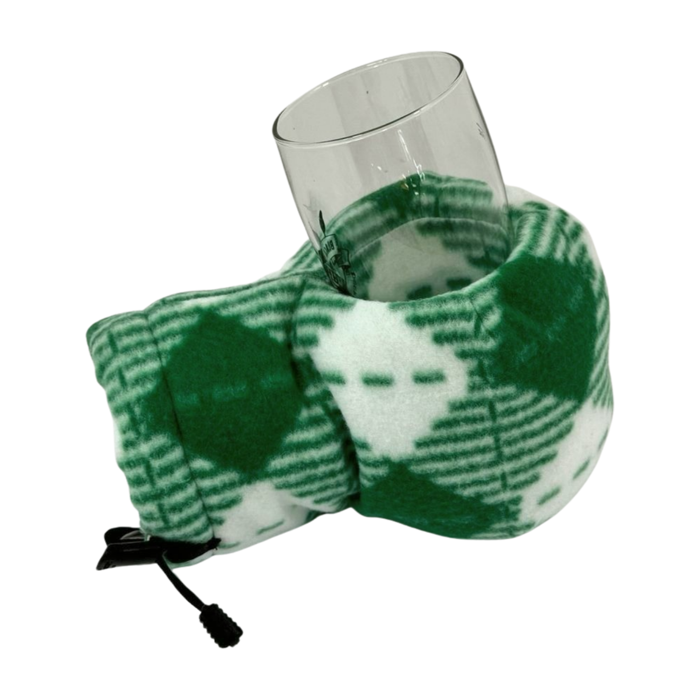 Leprechaun Green Giddyup Glove holding a glass, versatile insulated glove for hands and drinks.