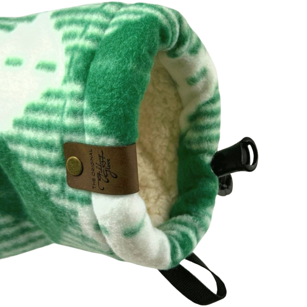 Leprechaun Green Giddyup Glove, left-hand open view, displaying interior lining and insulated design.