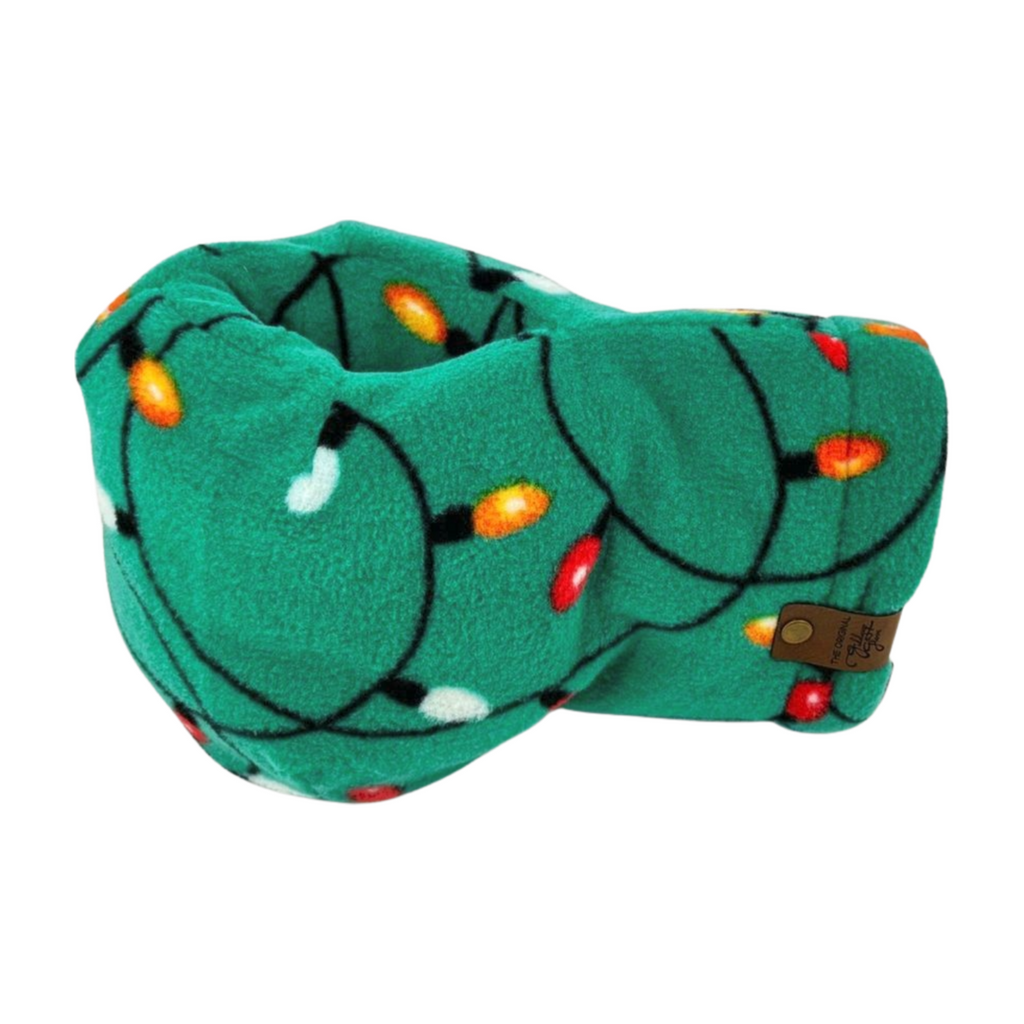 Left-hand Lets Get Lit Holiday Giddyup Glove™ with festive lights print and built-in insulated drink holder