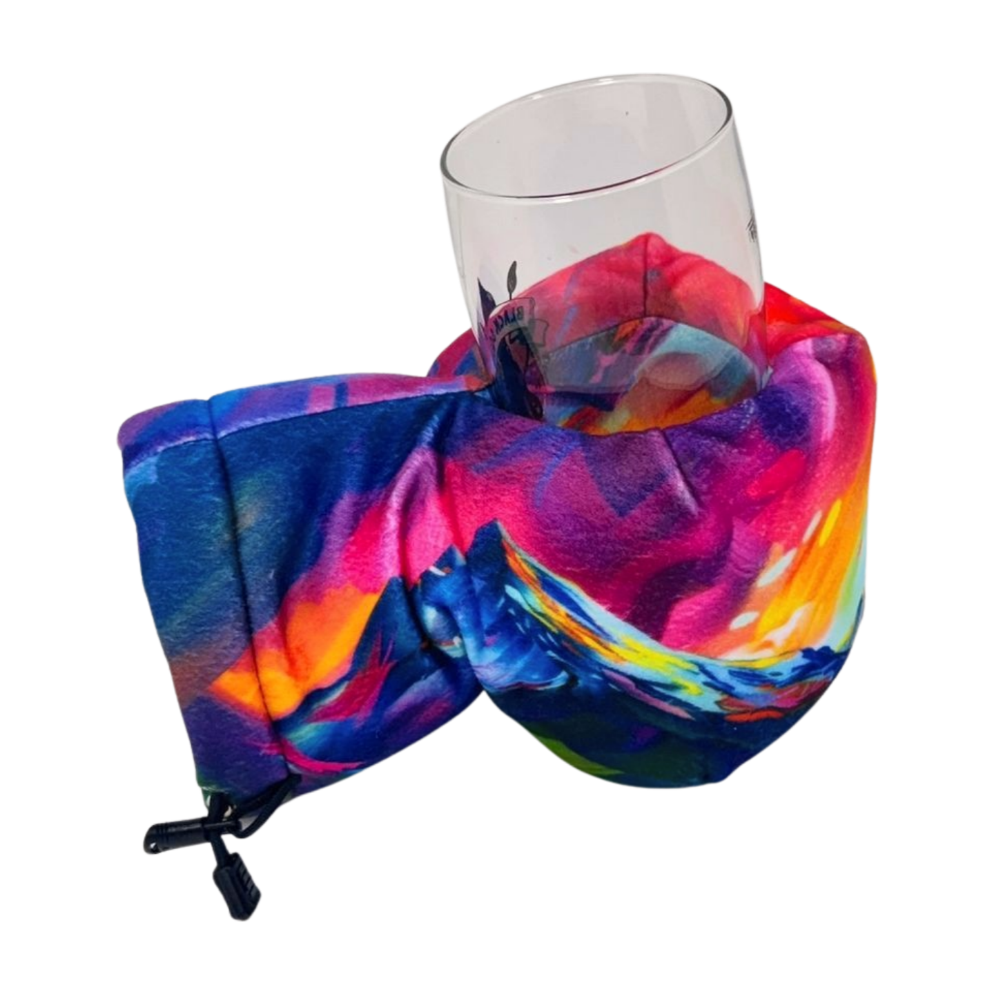 Top view of Neon Range Giddyup Glove™ holding a glass, suitable for après-ski or sidelines