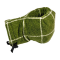 Side view of olive green heavyweight plaid Giddyup Glove™ showing insulated design and built-in drink-holding mitten for camping