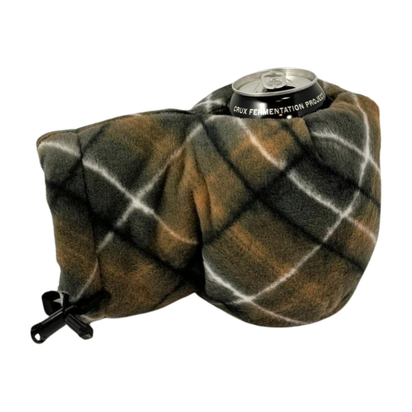 Picnic in the Snow Giddyup Glove™ holding a canned drink outdoors in snowy winter setting.