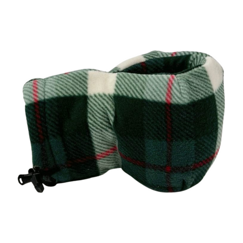 Side view of Plaid Tidings Giddyup Glove™ showing insulated fleece design and built-in drink-holding mitten for camping