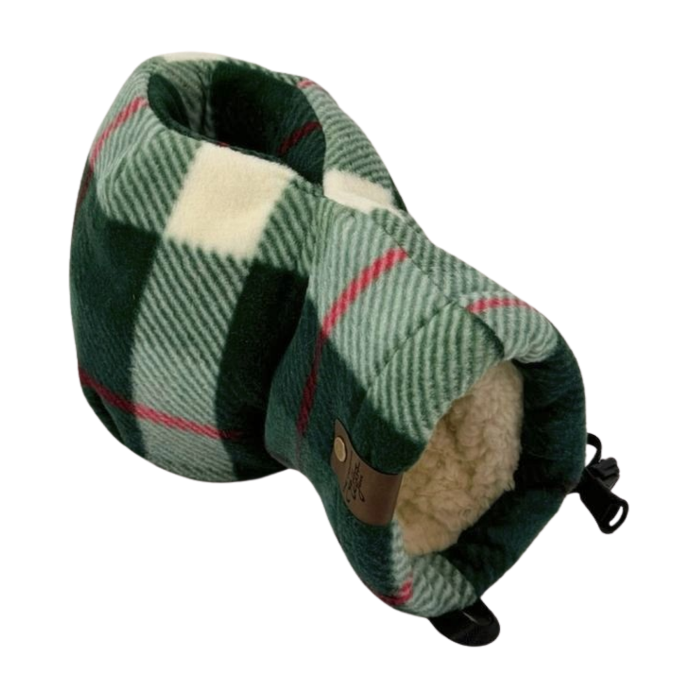 Bottom view of Plaid Tidings Giddyup Glove™ insulated drink-holding mitten in classic holiday plaid for cold weather