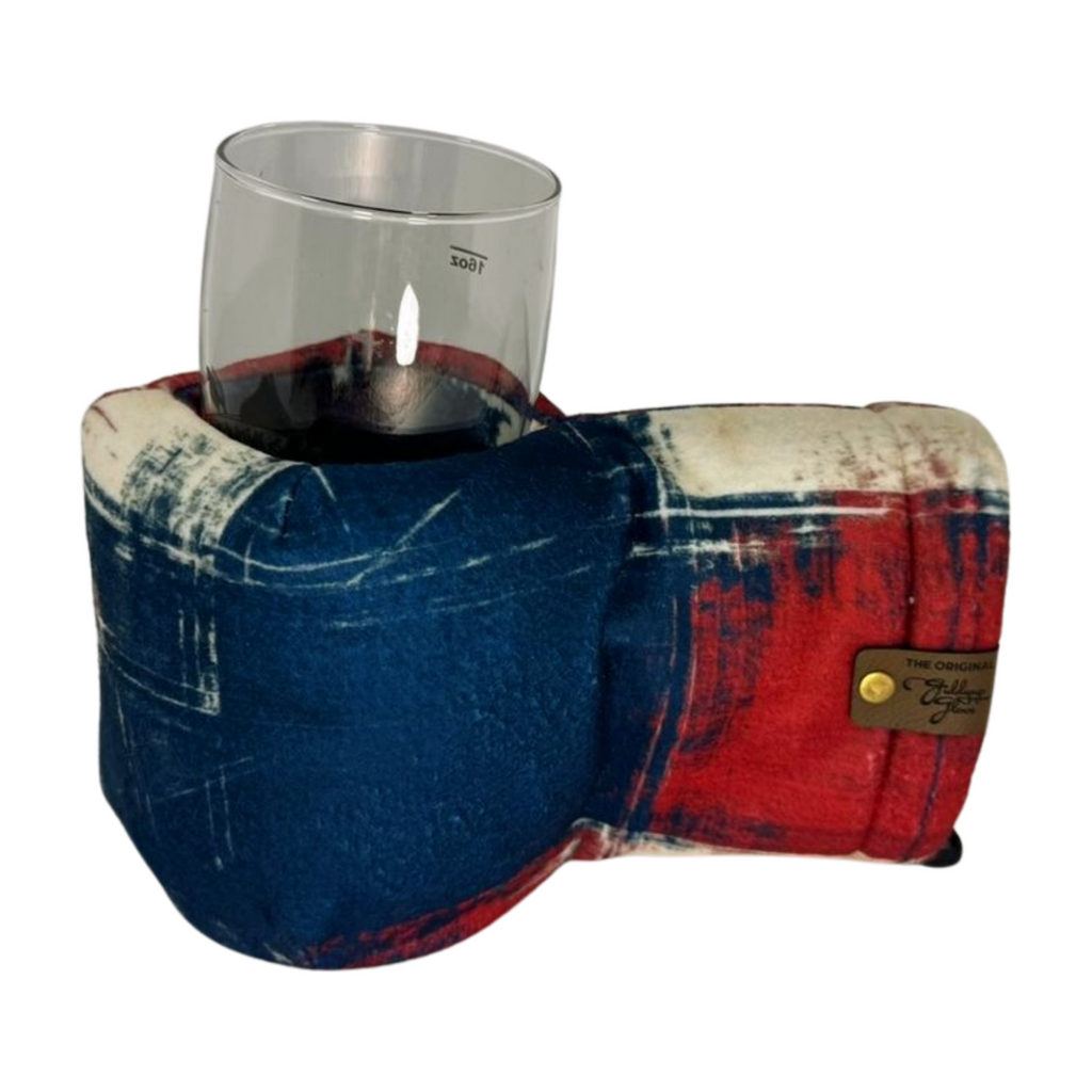 Rallypoint Giddyup Glove™ holding hot or cold beverage, showing drink-holding mitten in action outdoors