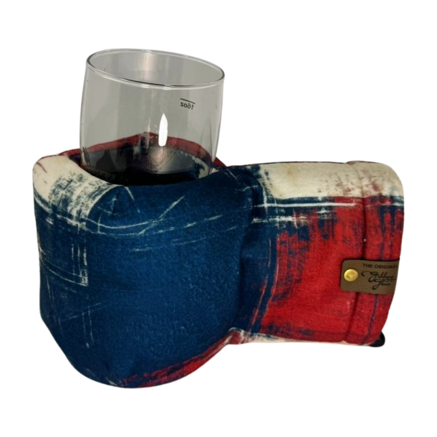 Rallypoint Giddyup Glove™ holding hot or cold beverage, showing drink-holding mitten in action outdoors