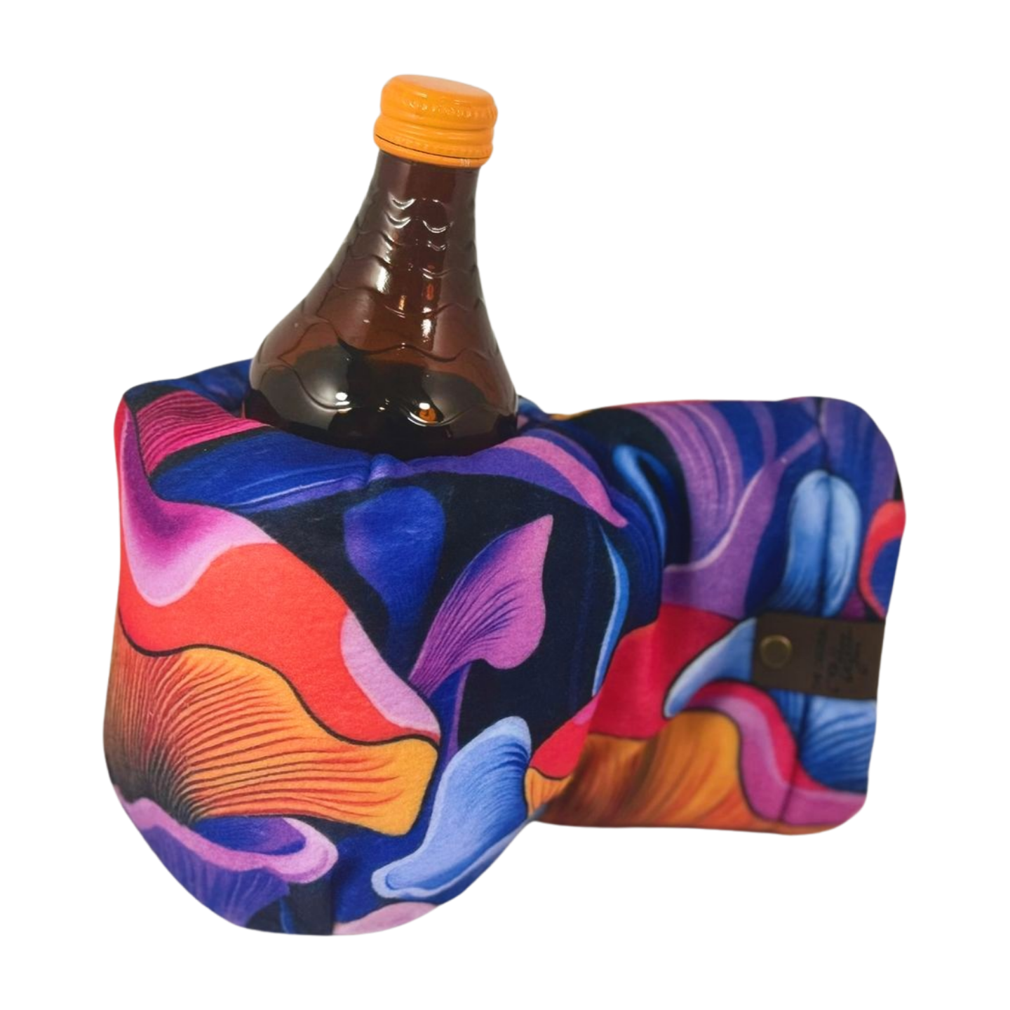 Spores of Perception Giddyup Glove™ holding a bottle, showcasing the glove’s secure, no-grip drink holder feature.