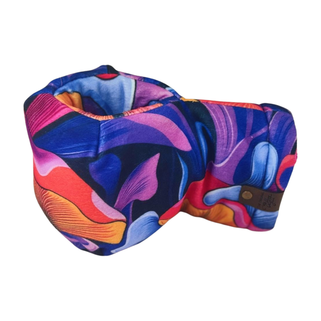 Side view of Spores of Perception Giddyup Glove™ highlighting mushroom print and insulated drink-holding mitten