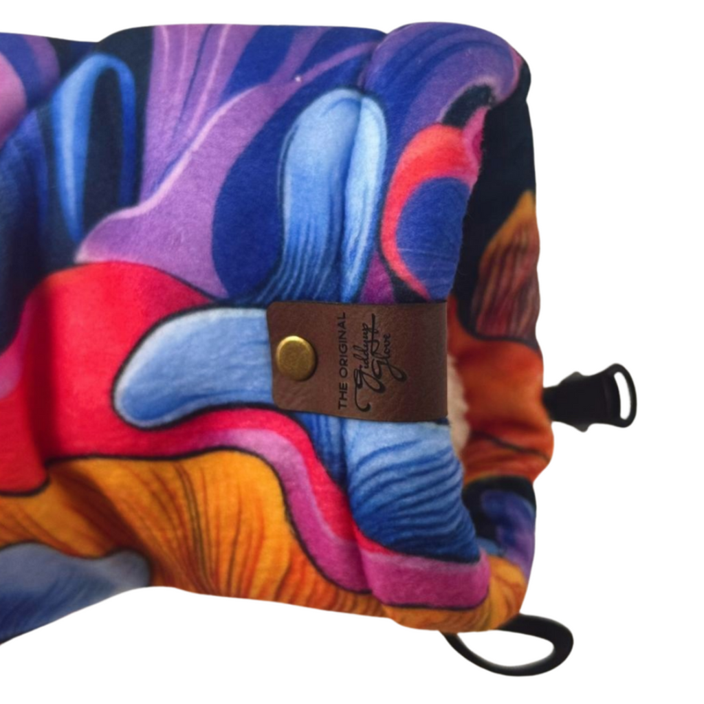 Close-up of Spores of Perception Giddyup Glove™ wrist showing snug fit and insulated drink-holding mitten