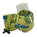 Sprout Shroom Giddyup Glove™ gripping hot or cold beverage, showing fleece drink-holding mitten in action