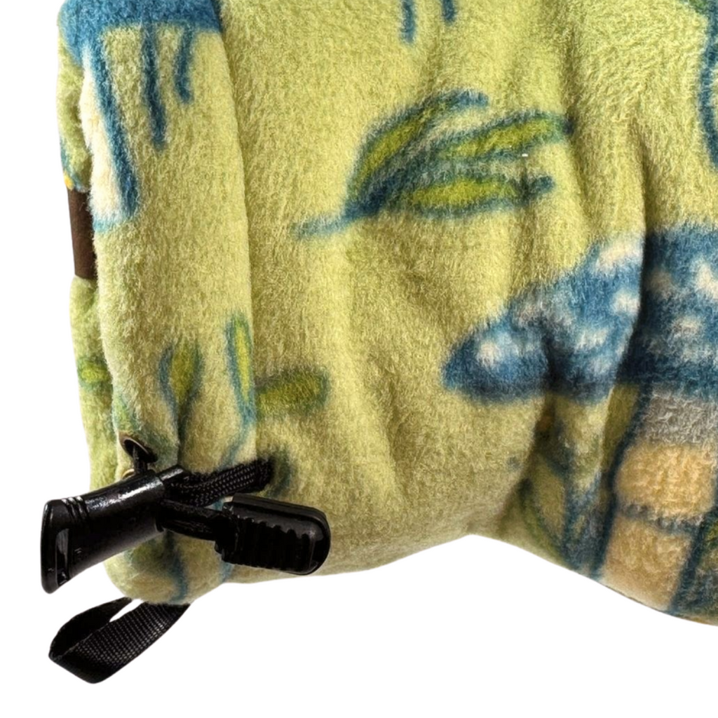 Close-up of Sprout Shroom Giddyup Glove™ wrist showing snug fit, insulation, and mushroom-patterned fleece