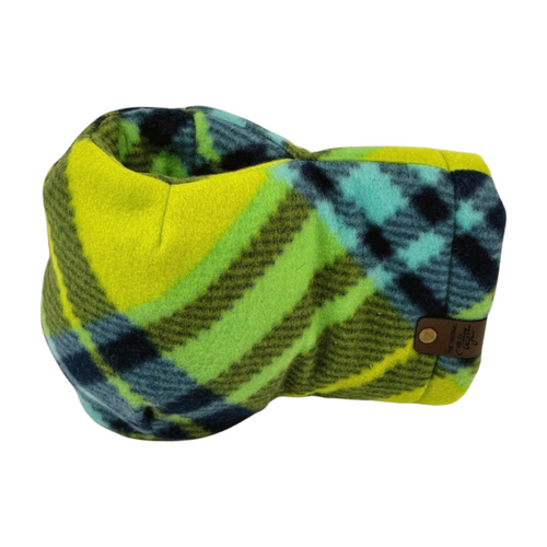 Front view of the Limey Plaid Giddyup Glove™ showing insulated hand and drink holder for hot or cold beverages.