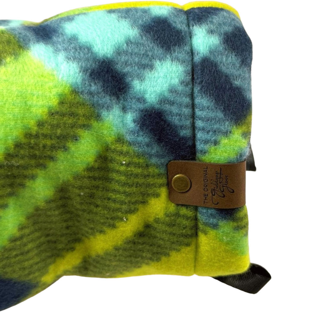 Limey Plaid Giddyup Glove™ worn on the left wrist, highlighting style and comfort features.