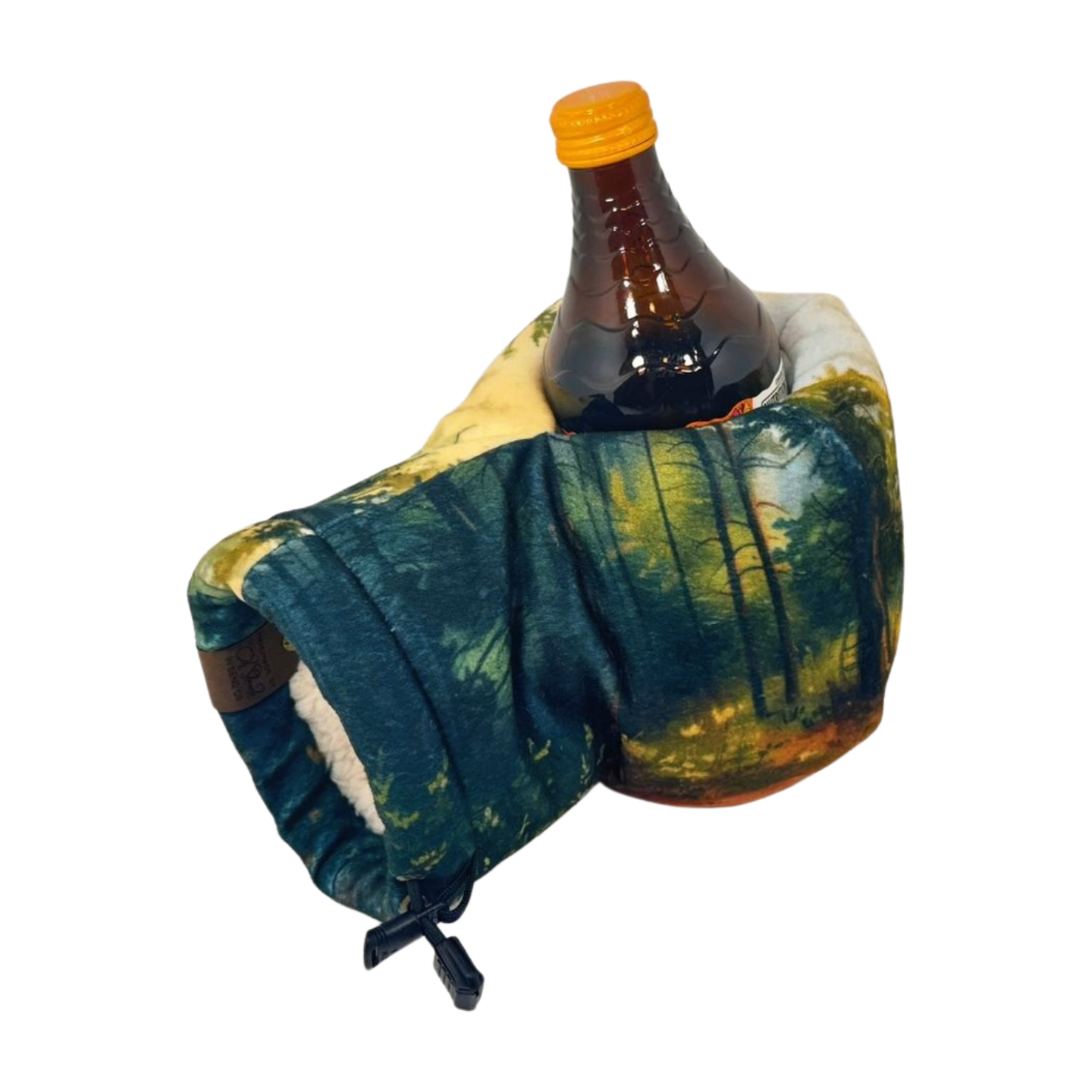Trailbourne Giddyup Glove™ holding a beverage bottle, perfect for hands-free outdoor sipping.