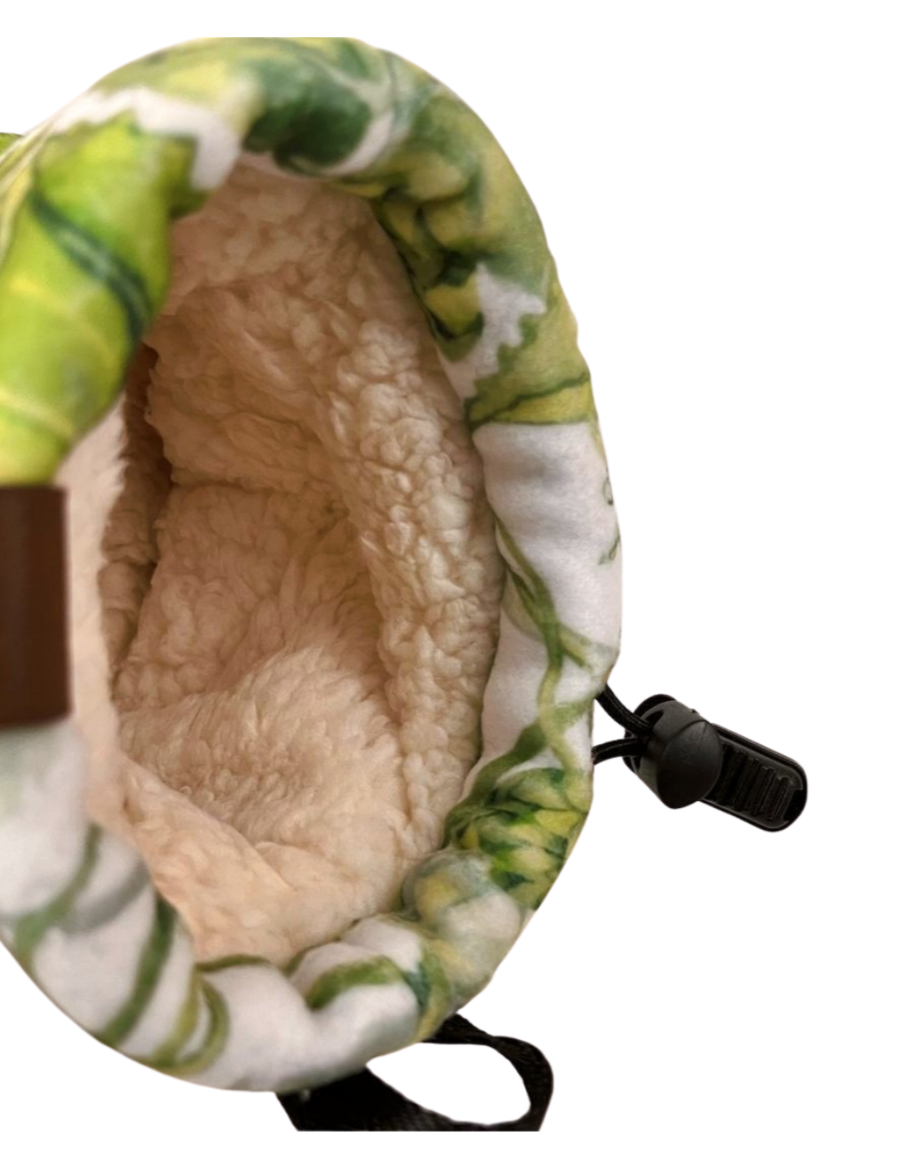 White Hops Bend Giddyup Glove™, wrist open view, showing glove interior and built-in drink holder, designed for hands-on comfort in cold weather.